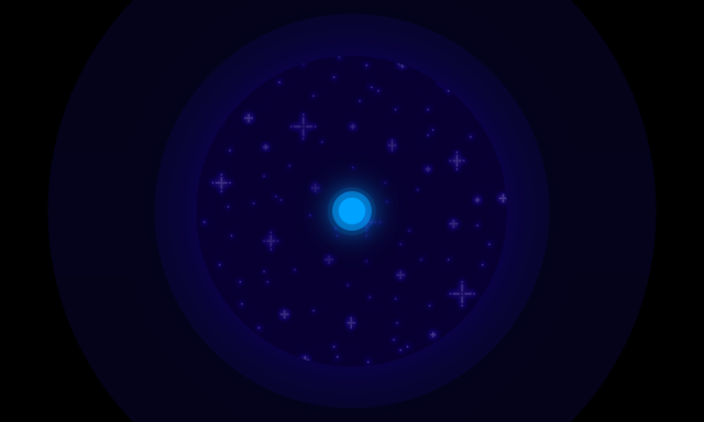 A pride flag with a small teal circle fading outwards in the center, surrounded by a starry dark blue ring, then a lighter blue ring, and then a much larger, very dark blue ring, with a black background behind it.