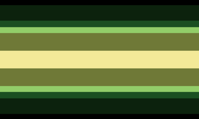 Eye-Aligned flag. It goes from black, to dark green, to mid green, to light green, to dark yellow, to a light yellow center.