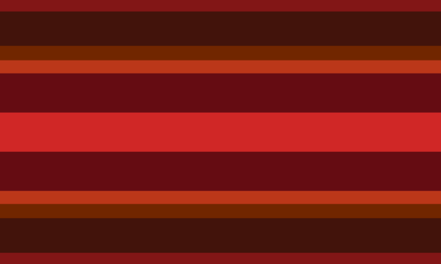 Slaughter-aligned flag. On both sides, it goes from bright red, to dark red, to orange-red, to bright orange, to dark red, to a very bright red center.