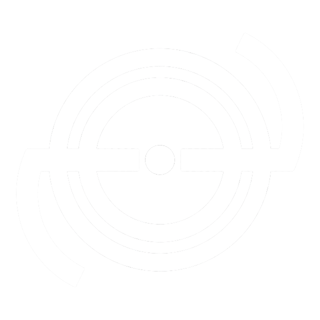 A white symbol with two rings, a center dot, and two horizontal lines coming out. On the left side, there’s a curved line going downwards, and on the right side, there’s a curved line going upwards.