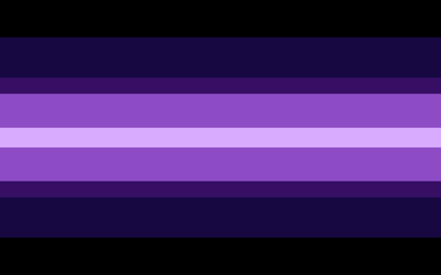 A pride flag that is black on both sides, then very dark blue on both sides, then with thin dark purple stripes on both sides, then mid purple on both sides, and a thin, very light purple stripe in the middle.