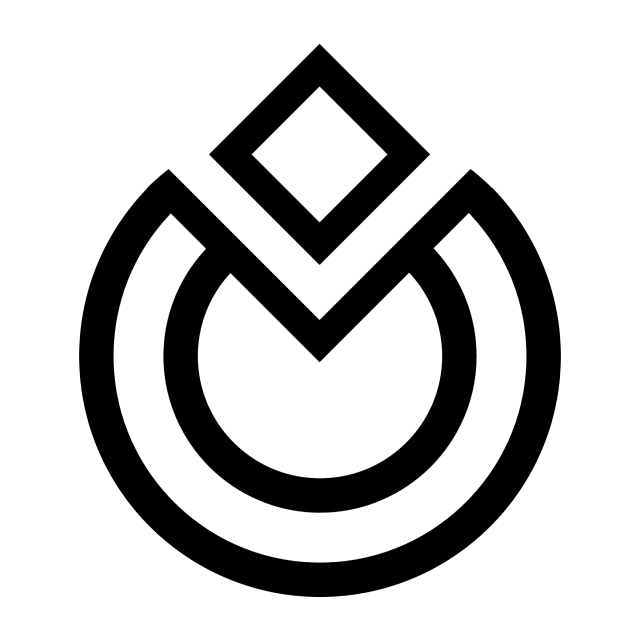 The ecter symbol in black, depicted as two circular rings with a triangular chunk taken out from the top, and a diamond floating above it.